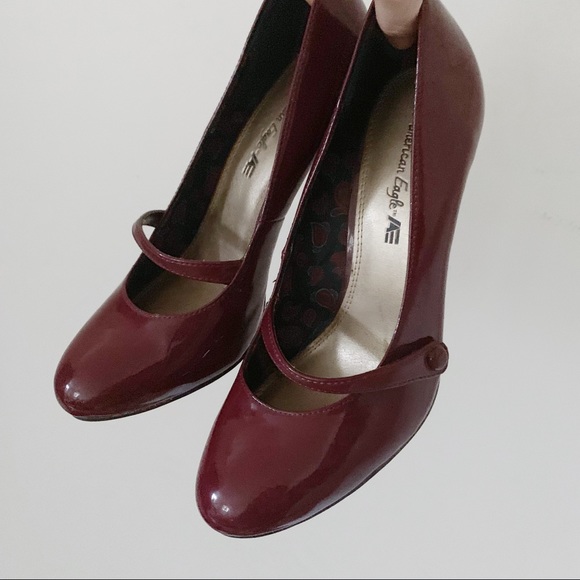 American Eagle Outfitters Shoes - AE Burgundy Patent Leather Mary Jane Pumps